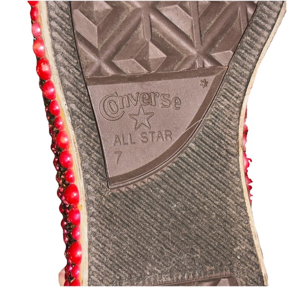 Custom Bling Converse Unisex 9W 7M Low Top Red Sparkly Beaded Embroidered Skate - Picture 11 of 11